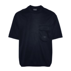 EMPORIO ARMANI T-SHIRT BLU CON TASCHINO NELLA PARTE ANTERIORE CON LOGO A RILIEVO 