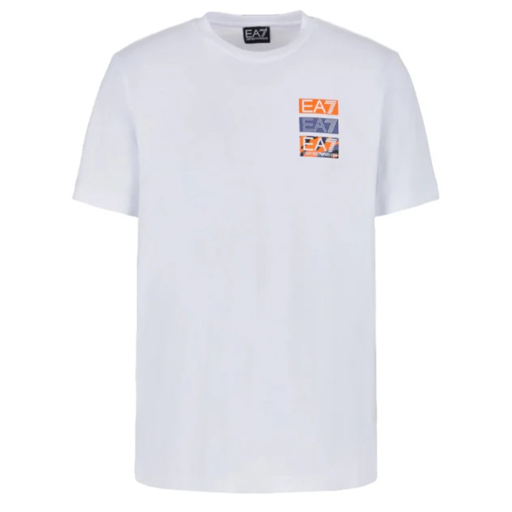 EA7 EMPORIO ARMANI t-shirt bianca con stampa sul retro