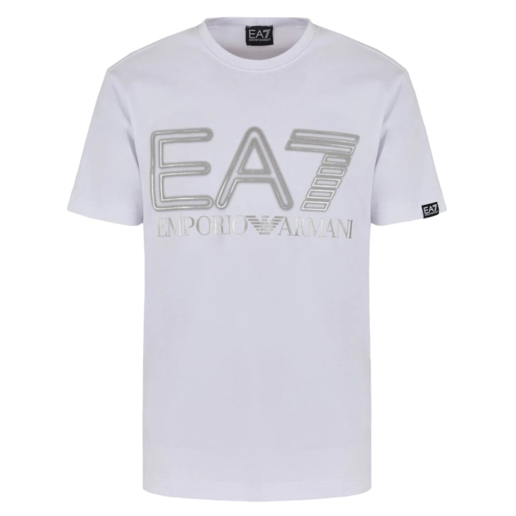 EA7 EMPORIO ARMANI t-shirt bianca con inserti in argento