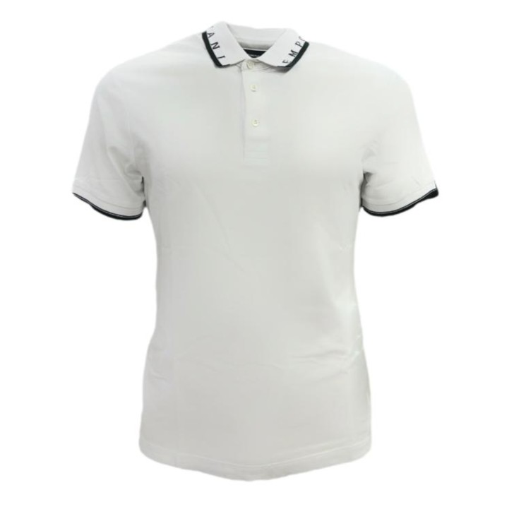 EMPORIO ARMANI POLO IN COTONE A MANICA CORTA WHITE CON COLLO LOGO LETTERING BLACK 