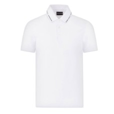 EMPORIO ARMANI POLO A MANICA CORTA IN COTONE WHITE CON COLLO CON LOGO LETTERING BLACK 