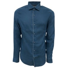 Emporio Armani camicia in lino Blu con logo a contrasto