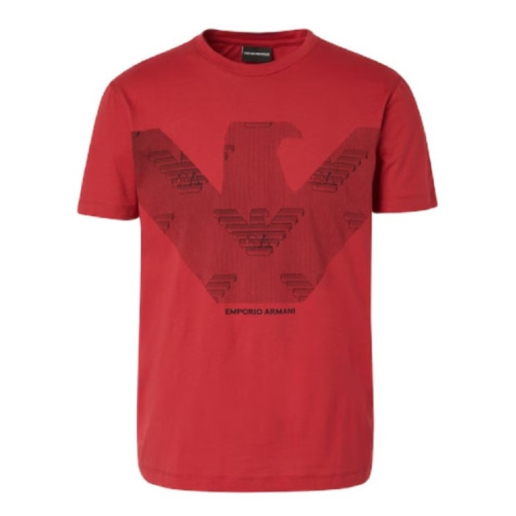 Emporio Armani T-shirt a manica corta Rossa da Uomo in jersey Pima con stampa maxi aquila
