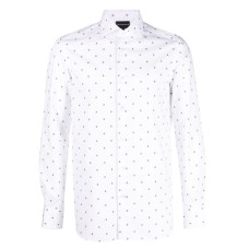 EMPORIO ARMANI CAMICIA IN COTONE REGULAR FIT WHITE CON LOGO EA BLACK ALL OVER