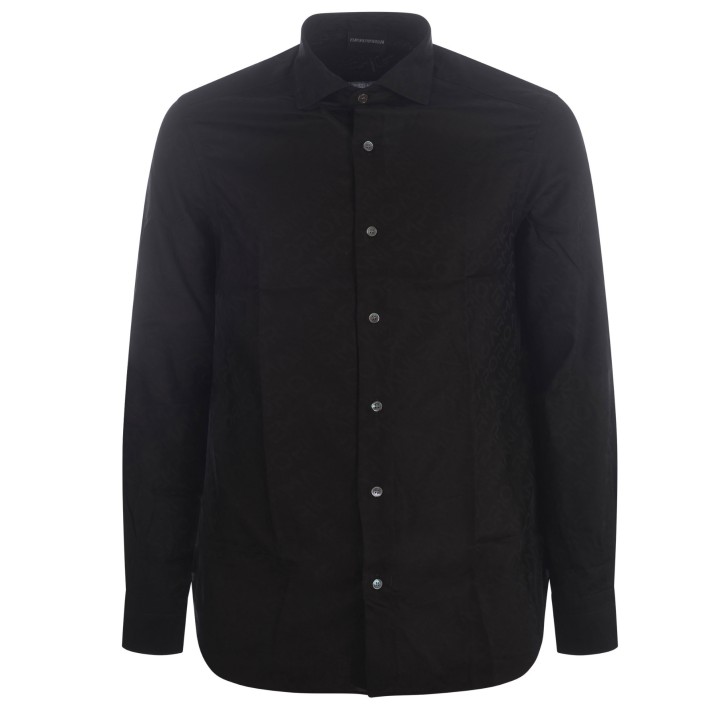 EMPORIO ARMANI CAMICIA REGULAR FIT IN COTONE BLACK CON LOGO LETTERING ALL OVER 