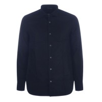 EMPORIO ARMANI CAMICIA REGULAR FIT IN COTONE BLU NAVY CON LOGO LETTERING ALL OVER 