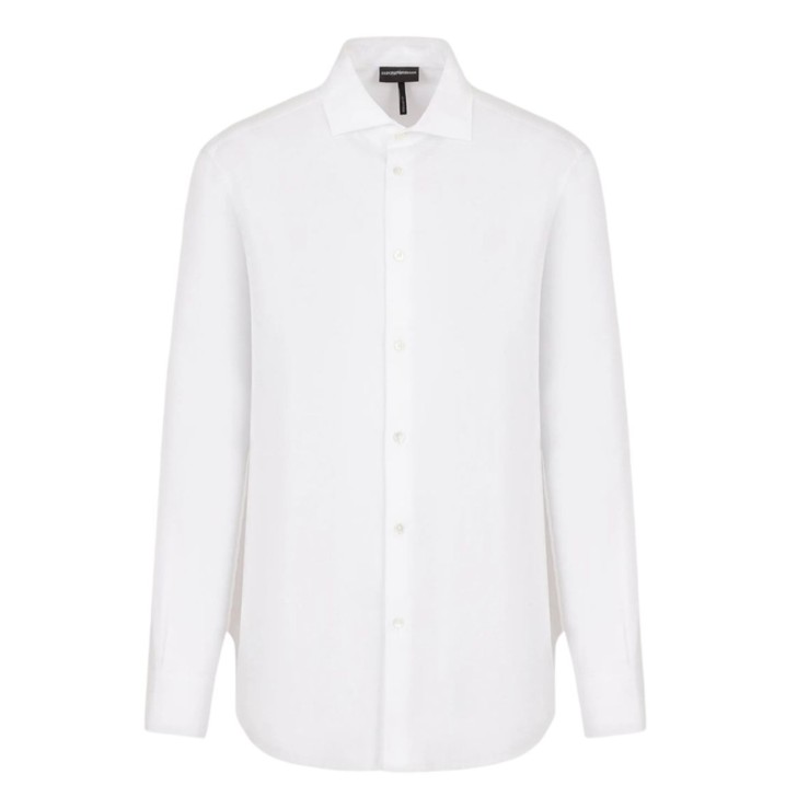 EMPORIO ARMANI CAMICIA REGULAR FIT A MANICA LUNGA IN COTONE WHITE CON LOGO LETTERING ALL OVER	