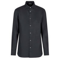 EMPORIO ARMANI CAMICIA REGULAR FIT A MANICA LUNGA IN COTONE BLU NAVY CON LOGO LETTERING ALL OVER