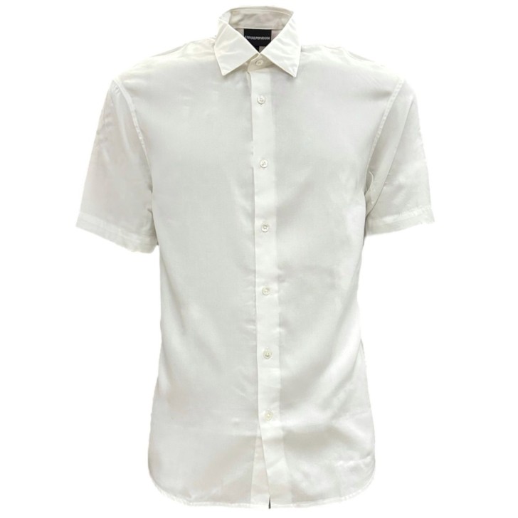 EMPORIO ARMANI CAMICIA IN LYOCELL A MANICA CORTA TOTAL WHITE 