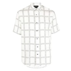 EMPORIO ARMANI CAMICIA IN LYOCELL A MANICA CORTA WHITE CON LOGO LETTERING BLACK ALL OVER