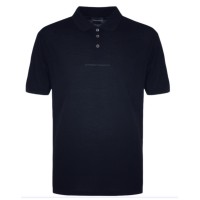 Emporio Armani Polo Blu Navy in cotone a manica corta con logo lettering a rilievo 