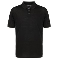 Emporio Armani Polo Nera in cotone a manica corta con logo lettering a rilievo 