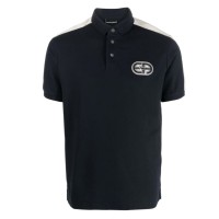 EMPORIO ARMANI POLO A MANICA CORTA IN COTONE BLU NAVY E PATCH CON LOGO EA RICAMATO BLUE E BEIGE