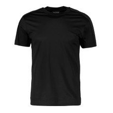 Emporio Armani T-Shirt a manica corta Nera in jersey di cotone e misto Tencel con bande in nastro sulle spalle con logo lettering