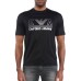 Emporio Armani T-Shirt Nera a manica corta in jersey misto cotone e Tencel con maxi logo lettering e logo Aquila Grigio