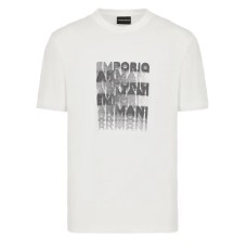 Emporio Armani T-Shirt Bianca a manica corta in jersey Pima con stampa lettering