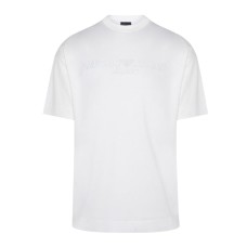 EMPORIO ARMANI T-SHIRT IN LYOCELL A MANICA CORTA WHITE CON LOGO LETTERING TONO SU TONO 