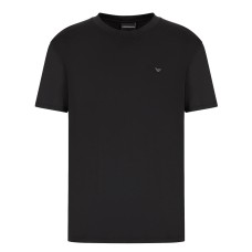 EMPORIO ARMANI T-SHIRT IN LYOCELL A MANICA CORTA BLACK CON MACRO LOGO EAGLE TONO SU TONO 