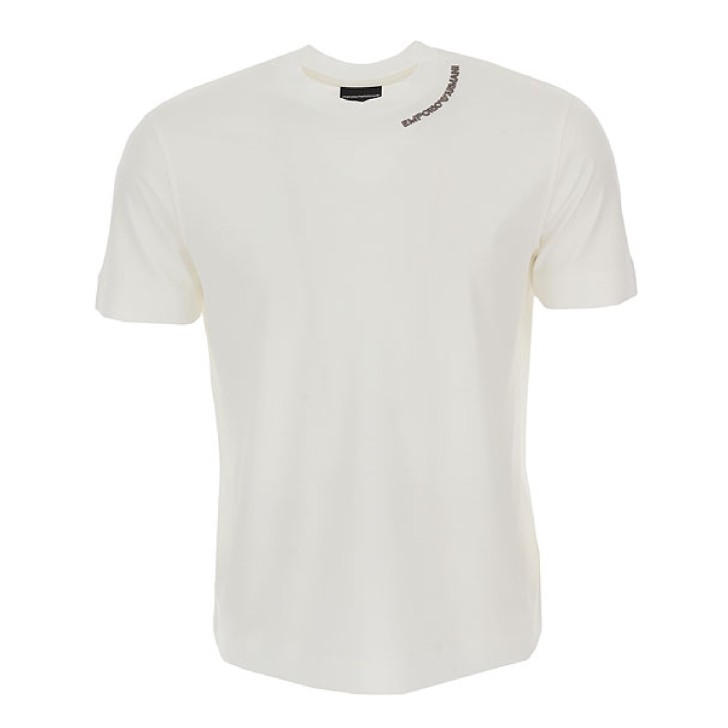 Emporio Armani T-Shirt bianca a manica corta con logo lettering ricamato