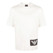 EMPORIO ARMANI T-SHIRT IN COTONE A MANICA CORTA WHITE CON PATCH BLACK E MAXI LOGO EAGLE WHITE NELLA PARTE ANTERIORE 