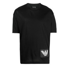 EMPORIO ARMANI T-SHIRT IN COTONE A MANICA CORTA BLACK CON PATCH BLACK E MAXI LOGO EAGLE WHITE