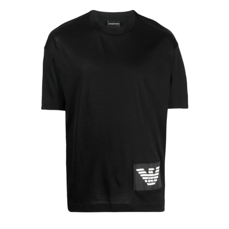 EMPORIO ARMANI T-SHIRT IN COTONE A MANICA CORTA BLACK CON PATCH BLACK E MAXI LOGO EAGLE WHITE