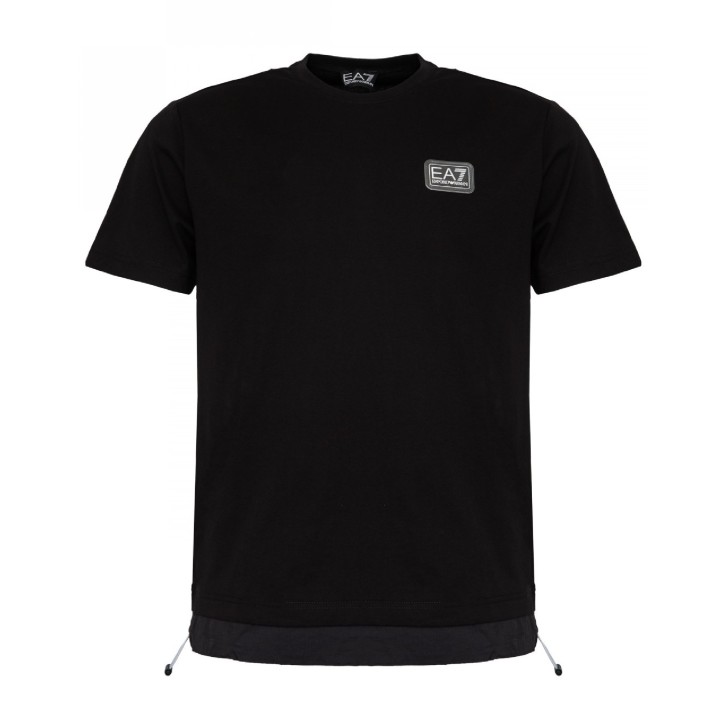 EA7 Emporio Armani T-shirt nera a maniche corte da Uomo con logo a contrasto 