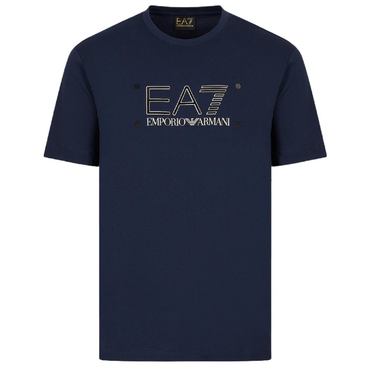 EA7 Emporio Armani T-shirt a maniche corte Blu da Uomo con logo a contrasto 