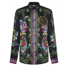 Versace Jeans Couture Camicia da Uomo in twill di cotone, Stampa multicolore V Emblem Garden all-over