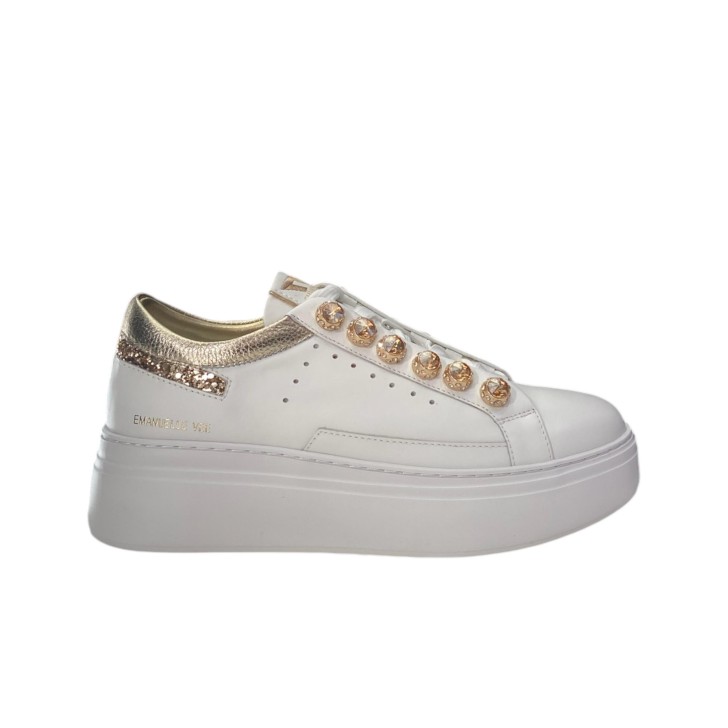 EMANUELLE VEE SNEAKER IN LEATHER TOTAL WHITE E GOLD