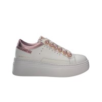 EMANUELLE VEE SNEAKER IN LEATHER TOTAL WHITE E PINK