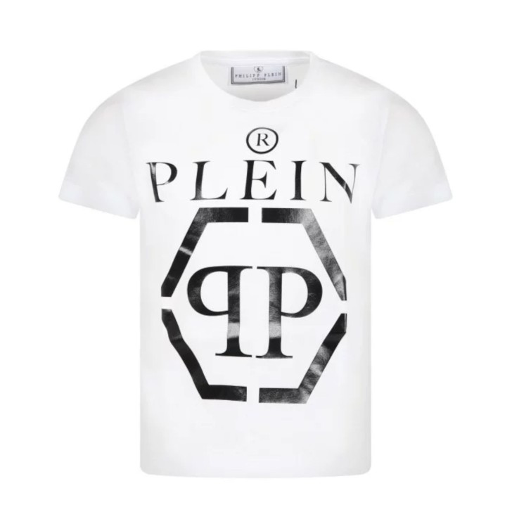 Philipp Plein T-shirt a manica corta bianca con maxi logo stampato