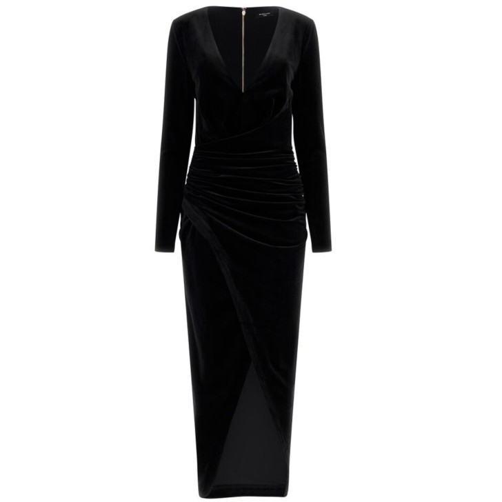 GUESS BY MARCIANO PAM LS MAXI VESTITO IN VELLUTO NERO DA DONNA 