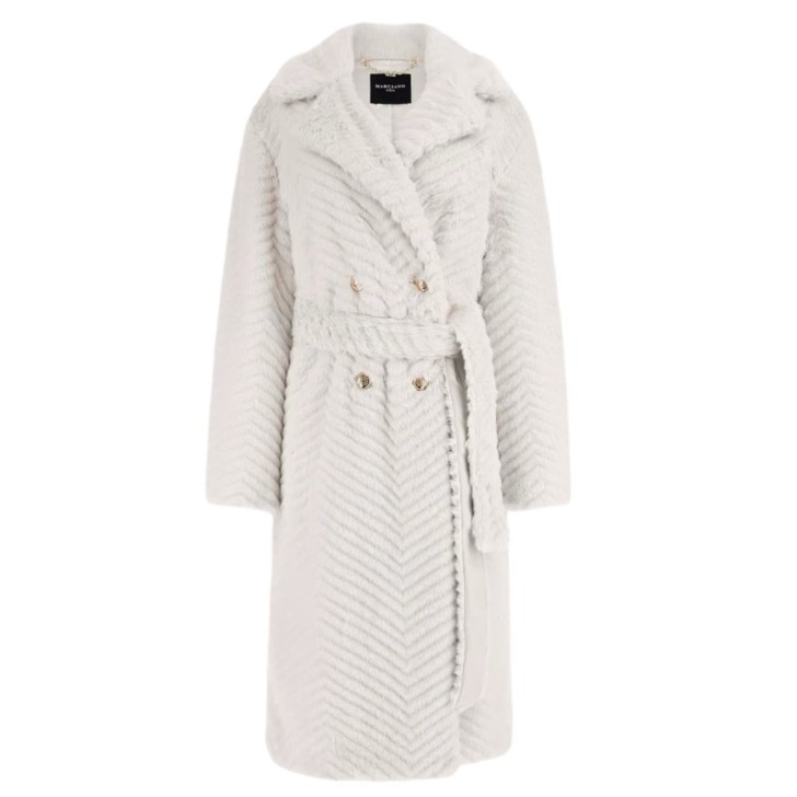 GUESS BY MARCIANO CLAIRE LONG CAPPOTTO IN PELLICCIA BIANCO DA DONNA 