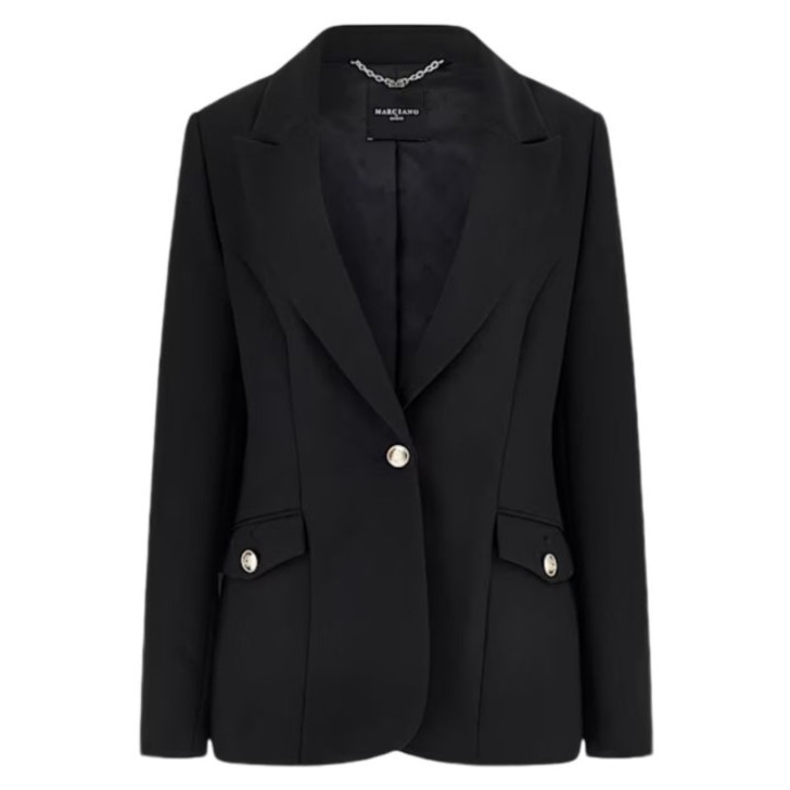 GUESS BY MARCIANO CELIA BLAZER MONOPETTO NERO A MANICA LUNGA IN TWILL STRECH 