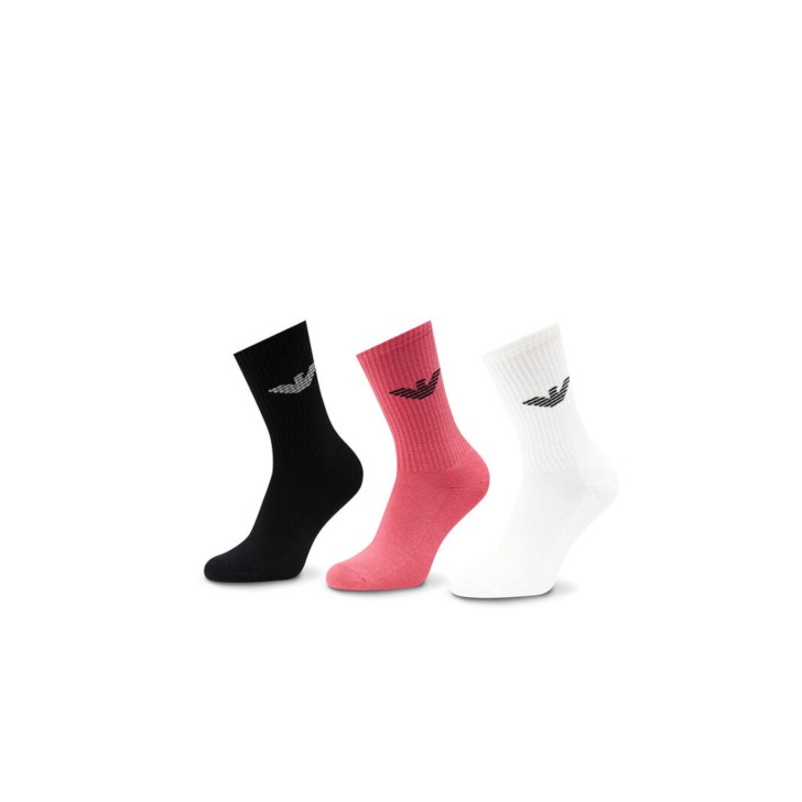 Emporio Armani set 3 paia di calze Bianche, Nere e Fucsia unisex realizzate in spugna di cotone con logo jacquard