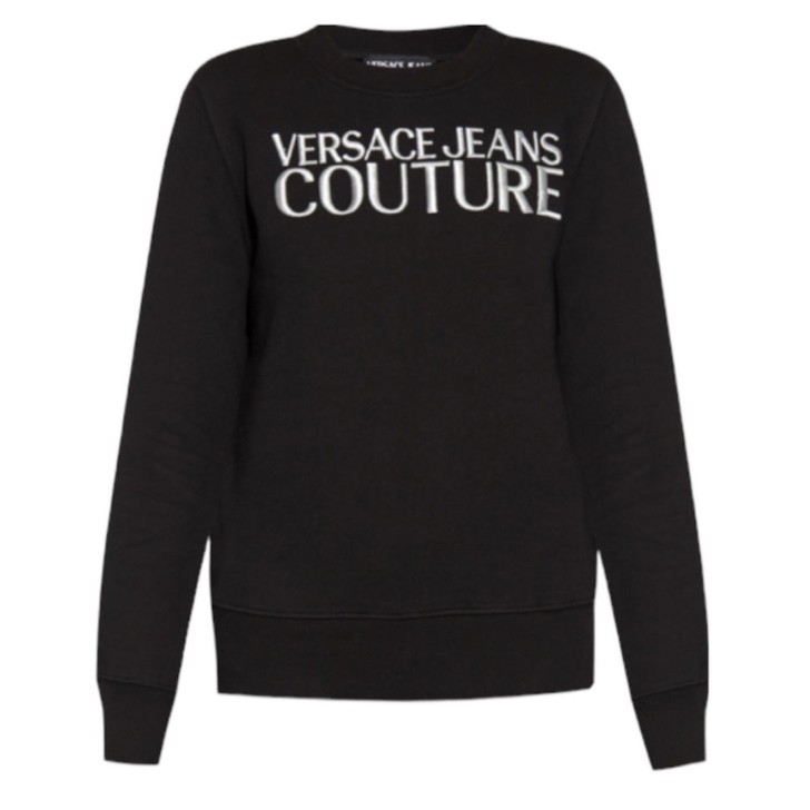 Versace Jeans Couture  Felpa Nera con logo ricamato nella parte anteriore