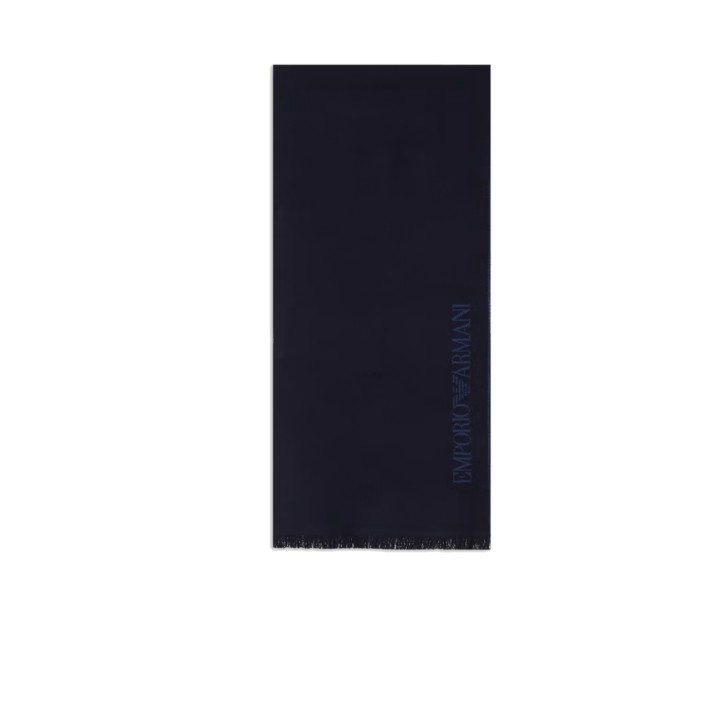 EMPORIO ARMANI SCIARPA NAVY BLUE IN LANA CON LOGO LETTERING JACQUARD