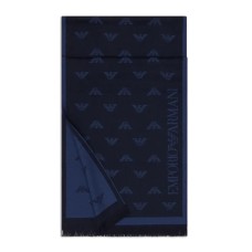 EMPORIO ARMANI SCIARPA IN LANA BLU NAVY CON LOGO EAGLE AVIO ALL OVER