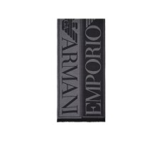 EMPORIO ARMANI SCIARPA BLACK IN LANA VERGINE JACQUARD CON MAXI LETTERING