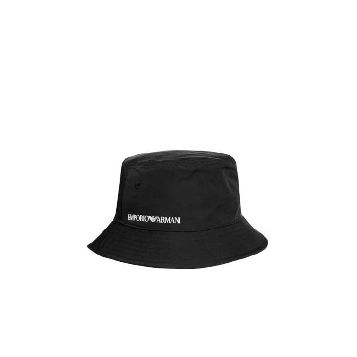 EMPORIO ARMANI CAPPELLO CLOCHE BLACK CON LOGO LETTERING WHITE