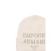 EMPORIO ARMANI BERRETTO IN MISTO LANA BEIGE CON MAXI LOGO LETTERING RICAMATO	