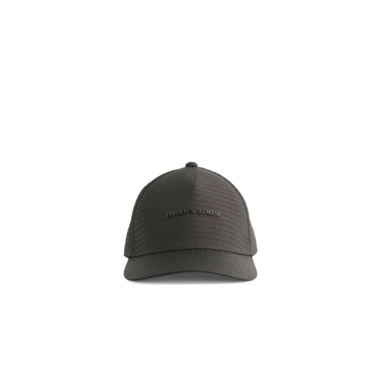 EMPORIO ARMANI CAPPELLO DA BASEBALL GREEN IN NYLON JACQUARD LOGO LETTERING ALL OVER E LOGO LETTERING IN METALLO	