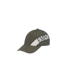 EMPORIO ARMANI CAPPELLO DA BASEBALL MILITARY GREEN CON INSERTO GREY E LOGO LETTERING RICAMATO