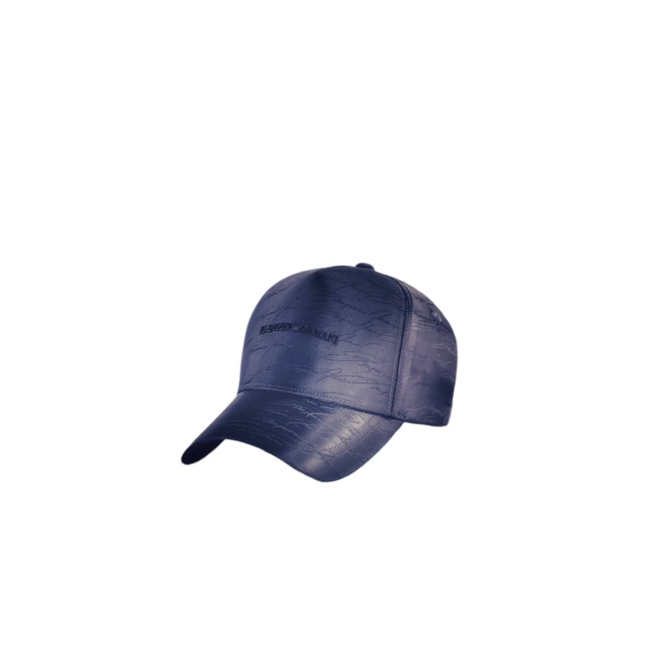 EMPORIO ARMANI CAPPELLO DA BASEBALL BLU NAVY CON LOGO LETTERING ALL OVER E LOGO IN METALLO 