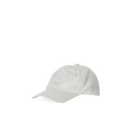 EMPORIO ARMANI CAPPELLO DA BASEBALL IN COTONE WHITE CON MAXI LOGO AQUILA RICAMATA TONO SU TONO 