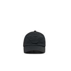 EMPORIO ARMANI CAPPELLO DA BASEBALL IN COTONE BLACK CON MAXI LOGO AQUILA RICAMATA TONO SU TONO	