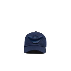 EMPORIO ARMANI CAPPELLO DA BASEBALL IN COTONE BLUE CON MAXI LOGO AQUILA RICAMATA TONO SU TONO	