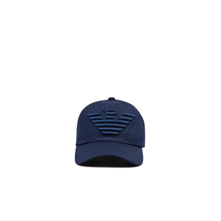 EMPORIO ARMANI CAPPELLO DA BASEBALL IN COTONE BLUE CON MAXI LOGO AQUILA RICAMATA TONO SU TONO	