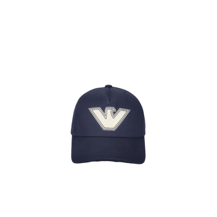 EMPORIO ARMANI CAPPELLO DA BASEBALL BLUE CON MAXI PATCH LOGO AQUILA GOLD RICAMATO